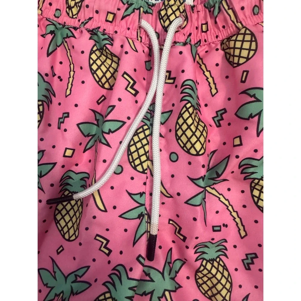 Maamgic Boys Swim Trunks Size 10/12 Pink Pineapple Palm Tree Mesh Lined Shorts